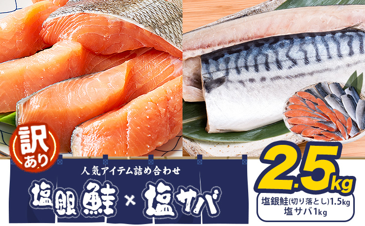 訳あり 人気アイテム 詰め合わせ 塩銀鮭 切り落とし 1.5kg + 塩サバ 1kg 合計 約 2.5kg 株式会社西川 《90日以内に出荷予定(土日祝除く)》千葉県 勝浦市 塩銀鮭 塩サバ 魚 切り落とし 冷凍 訳あり 手作り 惣菜【配送不可地域：離島】