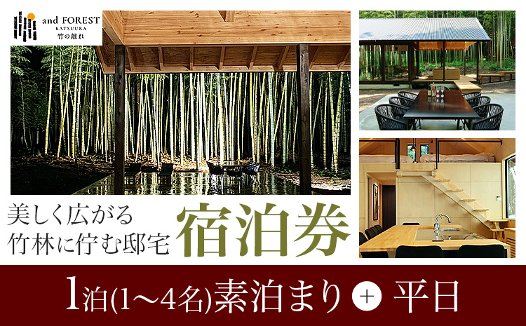 and FOREST勝浦 竹の離れ 宿泊券 1~4名 1泊 素泊まり 平日 株式会社タスマニアンプロジェクト《30日以内に出荷予定(土日祝除く)》千葉県 勝浦市 宿泊券 サウナ付き