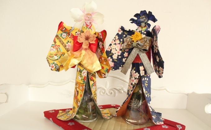 着物ドールリウム(R)（ガラスちゃん） 人形 インテリア 伝統 和紙 ハーバリウム 原風景 癒し 手作り