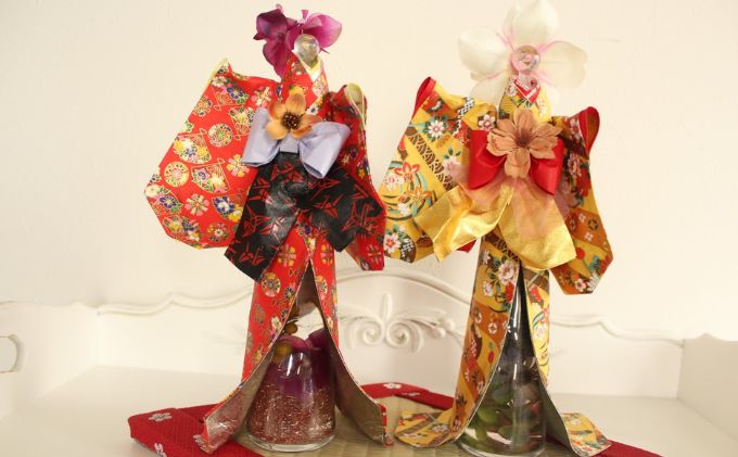 着物ドールリウム(R)（ガラスちゃん） 人形 インテリア 伝統 和紙 ハーバリウム 原風景 癒し 手作り 