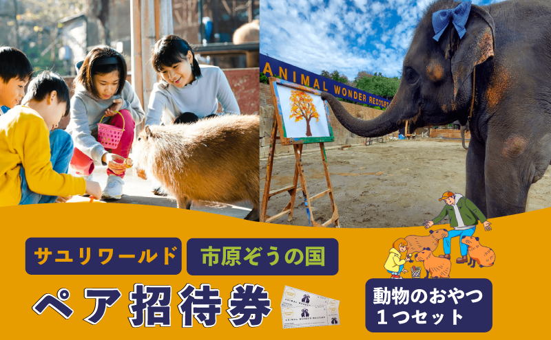 市原ぞうの国 ペア 招待券 + 動物のおやつ 1つセット 動物園 チケット 入場券 優待券 レジャー 体験 施設利用券