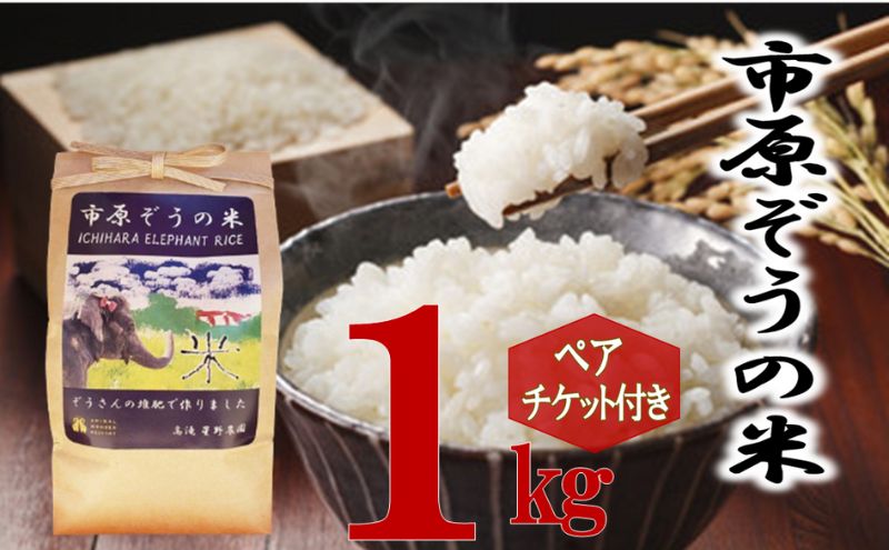 動物園 市原ぞうの米 1kg+市原ぞうの国 ペアチケット ゾウ 象 動物 お米 白米 チケット 招待券 ショー ふれあい 千葉 