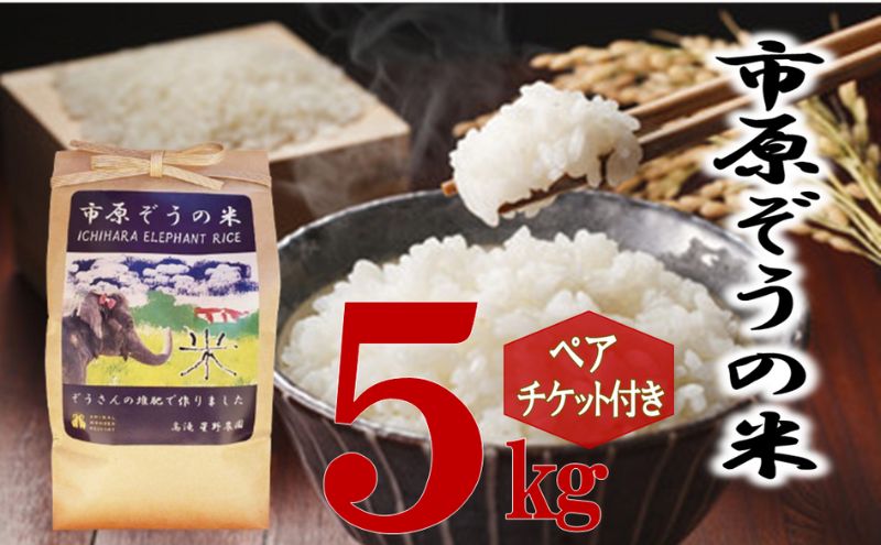 動物園 市原ぞうの米 5kg+市原ぞうの国 ペアチケット ゾウ 象 動物 お米 白米 チケット 招待券 ショー ふれあい 千葉 