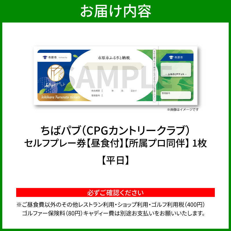 ちばパブ（CPGカントリークラブ）所属プロ同伴セルフプレー券昼食付【平日】 1枚