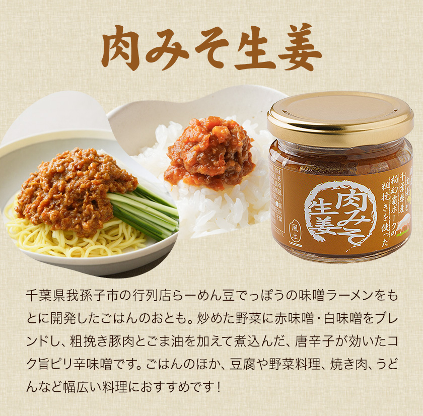 ご飯のお供 3種 セット 生姜ごはんの素 100g × 2 肉みそ生姜 130g × 2 豚ねぎ味噌 130g × 2 株式会社風土食房《30日以内に出荷予定(土日祝除く)》千葉県 我孫子市 国産 ショウガ 肉みそ 味噌 ピリ辛 コク旨 にんにく ネギ味噌 ごはん おにぎり おかず