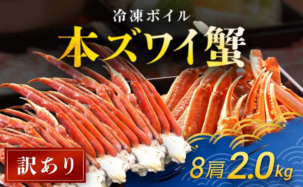 訳あり　冷凍ボイル本ズワイ蟹　8肩（2㎏） TMN007 / ずわいがに ずわいガニ ズワイガニ ズワイ蟹 本ズワイ蟹 本ずわいがに 本ズワイガニ 本ズワイ蟹 蟹 かに カニ 冷凍ボイル本ズワイ蟹  冷凍ボイル  冷凍ずわいがに 冷凍ズワイガニ 冷凍ズワイ蟹 冷凍本ズワイ蟹 冷凍本ずわいがに 冷凍本ズワイガニ 冷凍本ズワイ蟹 冷凍蟹 冷凍かに 冷凍カニ 肩 ずわい ズワイ スクーナー 