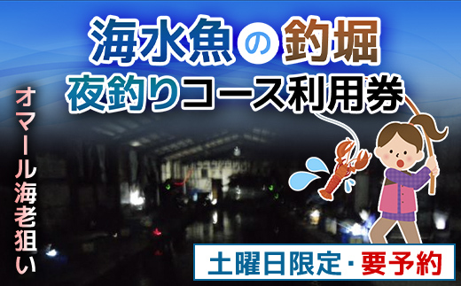 屋内型 海水魚の釣堀夜釣りコース利用券（土曜日・オマール海老狙いの夜釣り※要予約） / ふるさと納税 利用券 チケット 釣り フィッシング 釣り堀 釣堀 海水魚 屋内 夜釣り 土曜日 コリュッシュ Ko-Lish ちば 千葉県産とみさと 富里 富里市 TMW004