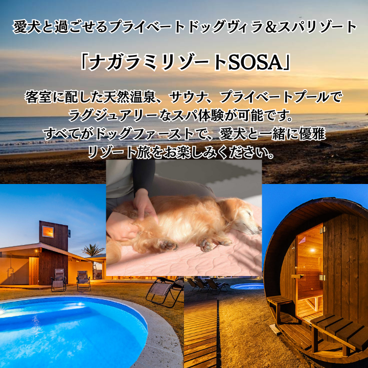 愛犬と癒しの旅　ナガラミリゾートSOSA ご宿泊利用券 3万円分 ／ 宿泊 宿泊券 リゾート ヴィラ ホテル 犬 ペット ドッグラン ドッグマッサージ 温泉 サウナ プール 旅行 リゾート旅