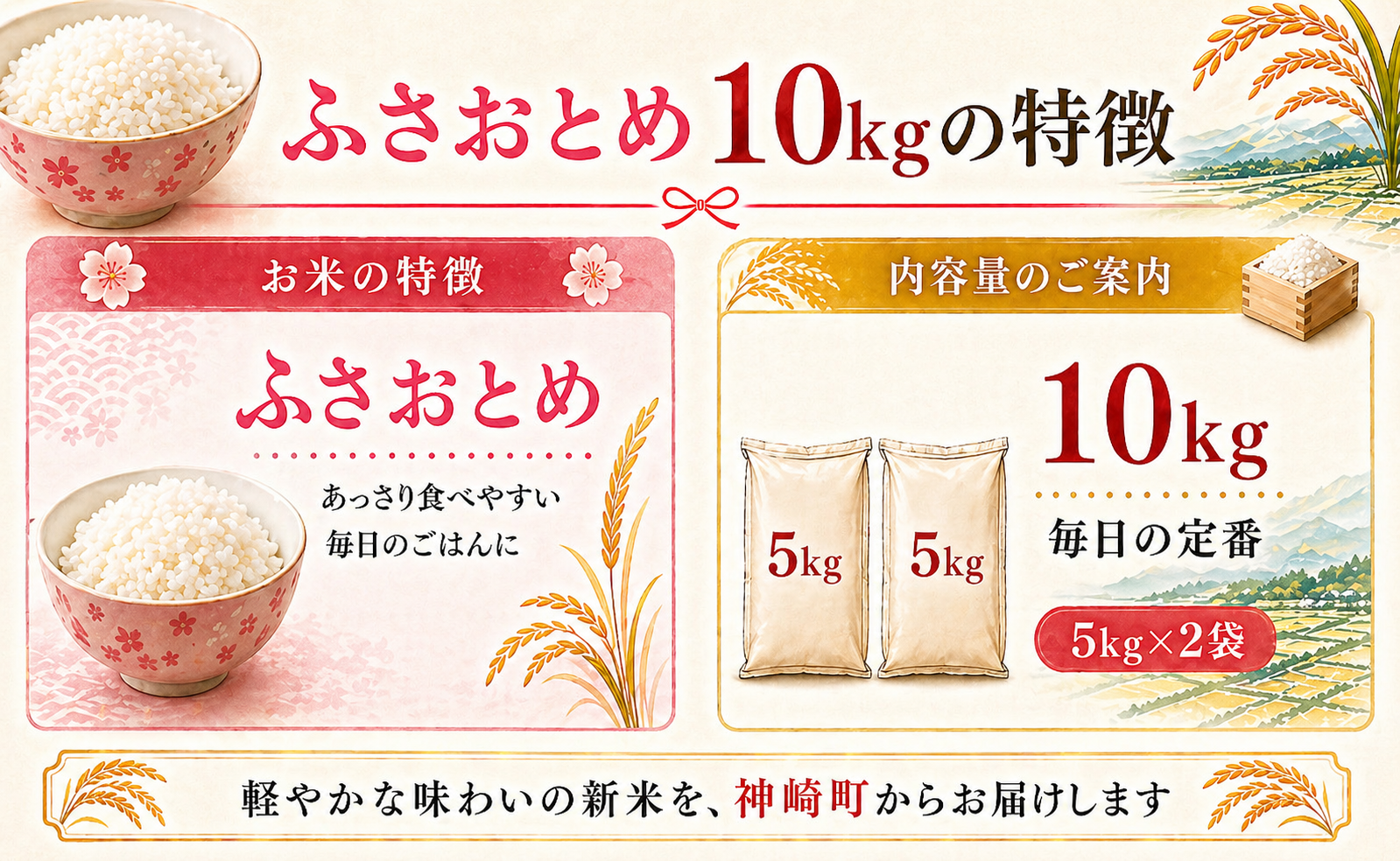 【ふるさと納税】【令和8年産 新米先行予約】米 10kg 千葉県神崎町産 ふさおとめ 白米（5kg×2袋） 早場米 あっさり 食べやすい 家庭用 定番 [025-a021]