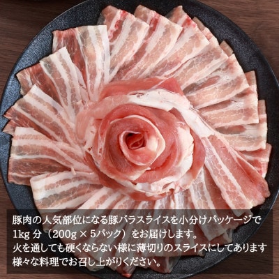 【千葉県産ブランド豚】元気豚 豚バラスライス(やわらか薄切りスライス)1kg(200g×5パック)【配送不可地域：離島】【1519211】