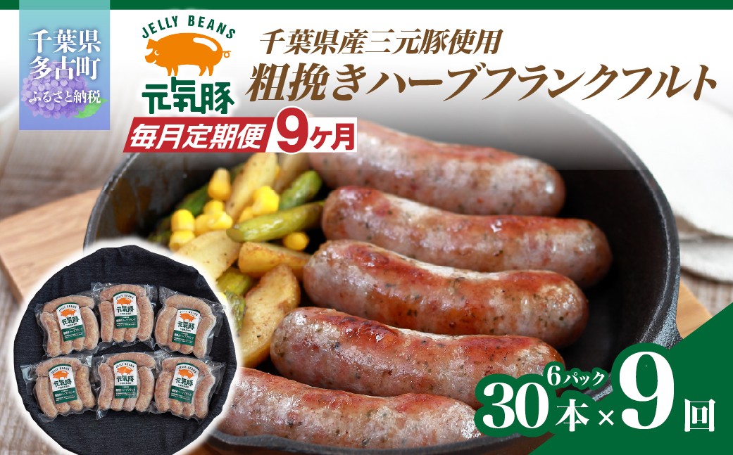 【毎月定期便】元気豚 粗挽きハーブフランクフルト 30本セット 1.8kg(60g×30本)全9回【配送不可地域：離島・沖縄県】【4055504】 TAKB068