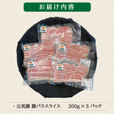 【千葉県産ブランド豚】元気豚 豚バラスライス(やわらか薄切りスライス)1kg(200g×5パック)【配送不可地域：離島】【1519211】