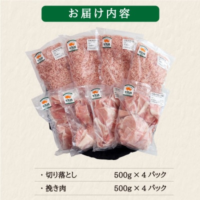 元気豚 切り落とし・挽き肉セット 4kg(切り落とし 2kg・挽肉 2kg)便利なバラ凍結＆小分包装【配送不可地域：離島・沖縄県】【1442743】