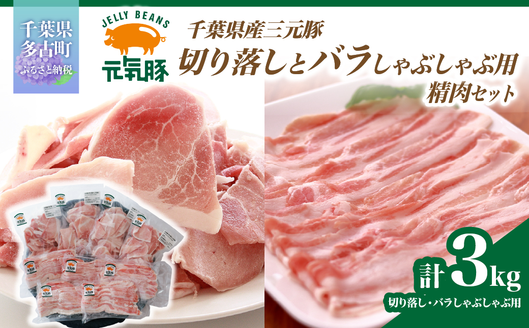 【農場直送】千葉県産三元豚　元気豚 切り落しとバラしゃぶしゃぶ用精肉セット 3kg【配送不可地域：離島・沖縄県】　 TAKB010