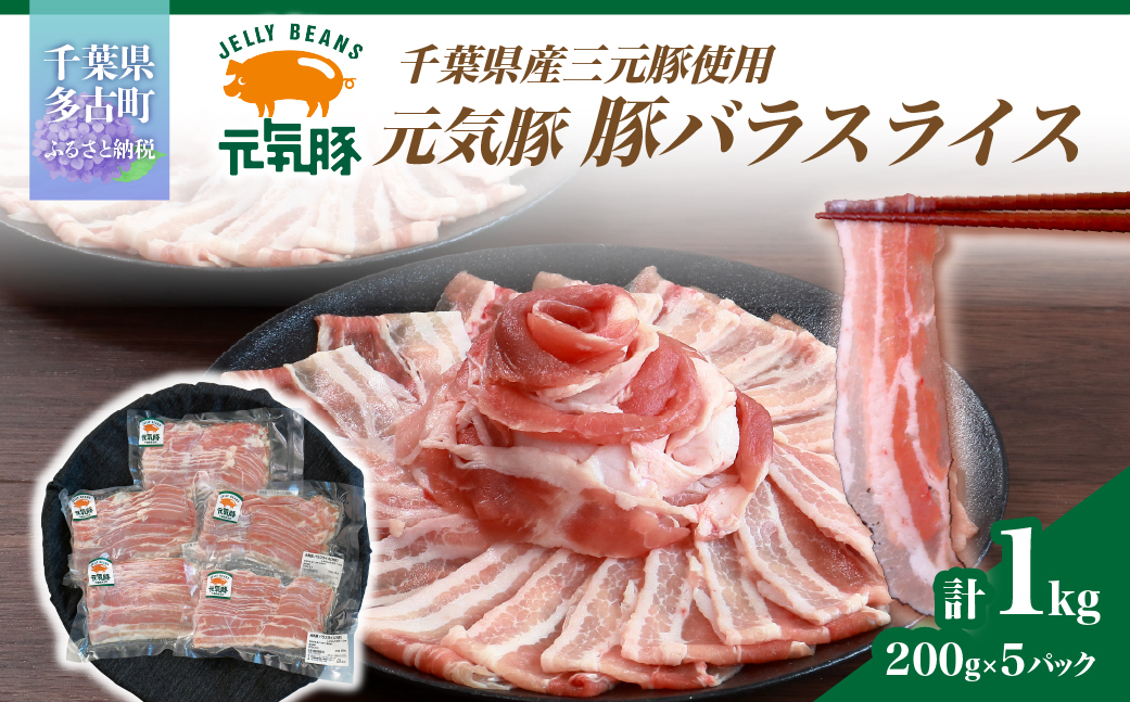 【千葉県産ブランド豚】元気豚 豚バラスライス(やわらか薄切りスライス)1kg(200g×5パック)【配送不可地域：離島・沖縄県】TAKB061