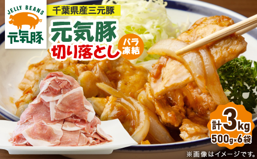 【小分けで便利】国産 元気豚 切り落とし 3kg(500g×6袋)　千葉県産三元豚　パラパラ凍結【配送不可地域：離島・北海道・沖縄県】【1032617】