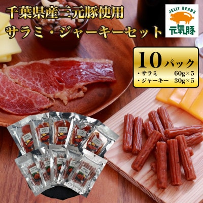 元気豚 サラミ・ジャーキーセット(サラミ 60g×5P、ジャーキー 30g×5P)【千葉県産三元豚】【配送不可地域：離島・沖縄県】【1128001】