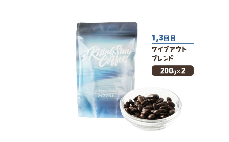 豆ワイプアウトブレンド 200g×2 or オーセンティックブレンド  200g×2交互　定期便各2回　合計4回 コーヒー 珈琲 オリジナル 飲み比べ SUNNY 坂口憲二 九十九里町 千葉県