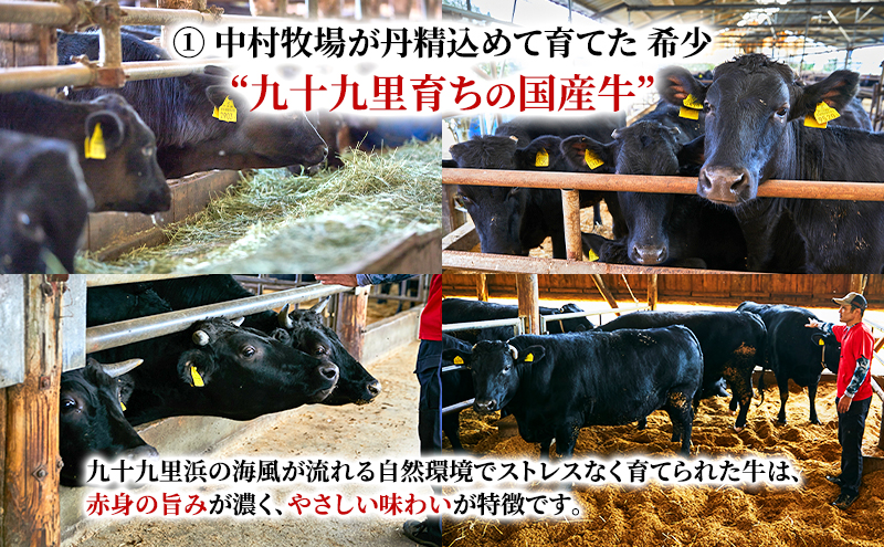 中村牧場が育てた希少！未経産メス国産牛ウチモモ 300g 厚切りステーキ【九十九里町】九十九里浜の自然に育まれた国産牛ウチモモ・赤身のおいしさを300gの厚切りステーキで！急速冷凍で鮮度そのままこだわりの逸品