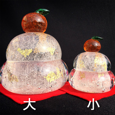 ガラス鏡餅「もっちり 小」　ガラス細工のかがみ餅【1095145】