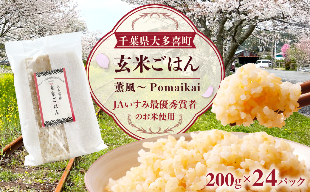 【KP04701】玄米ごはん２００g×２４　ふるさと納税 米 こめ コメ ごはん ご飯 コシヒカリ 玄米 200g 6パック セット 4箱 計24個 長期保存 常温 無添加 お弁当 キャンプ 備蓄 非常食 千葉県 大多喜町