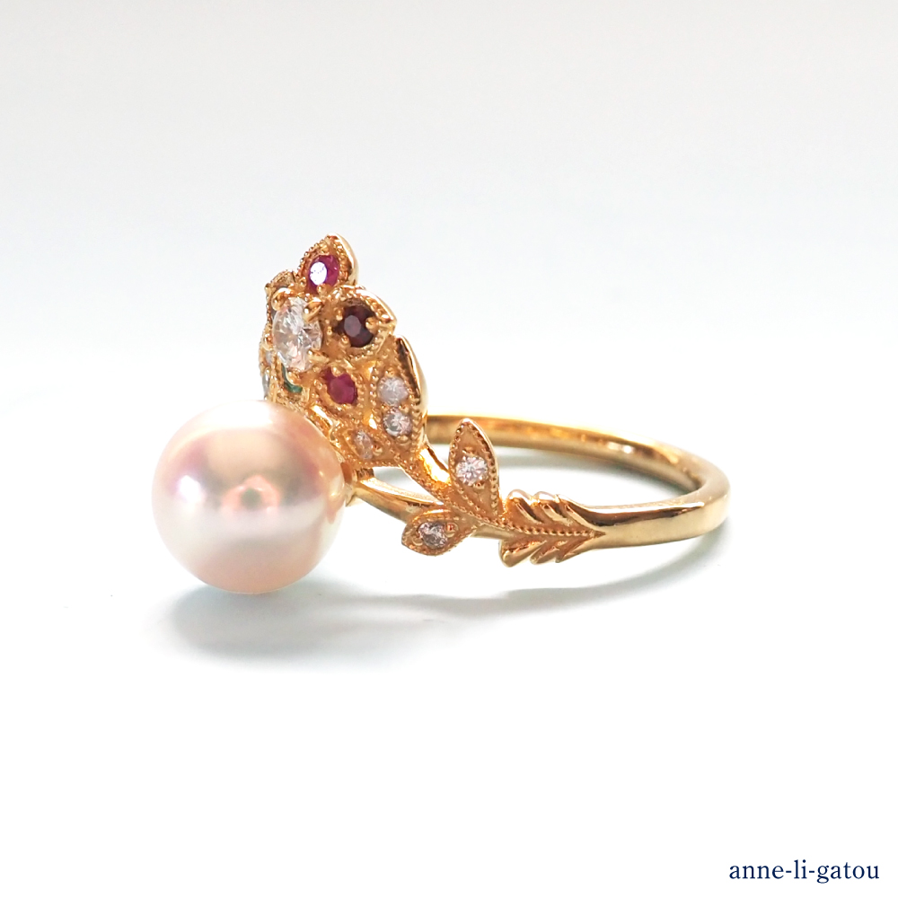 【ANNEREGARD】K18 あこや真珠 REGARDリング（わすれな草）