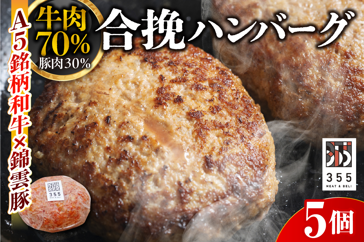 戸越銀座のハンバーグ5個セット　（牛70%豚30%）