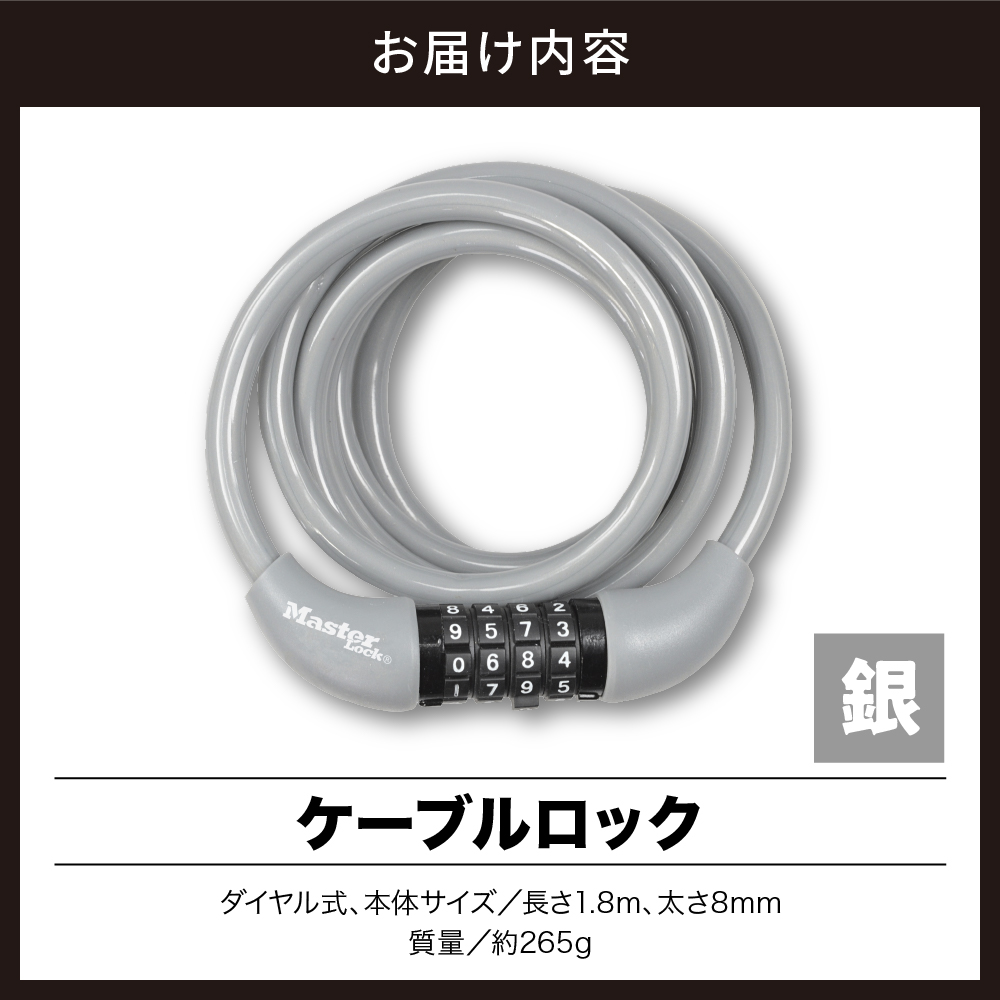 ケーブルロック　8221JADPROSLV（銀）　ダイヤル式　防犯　防災　Master Lock