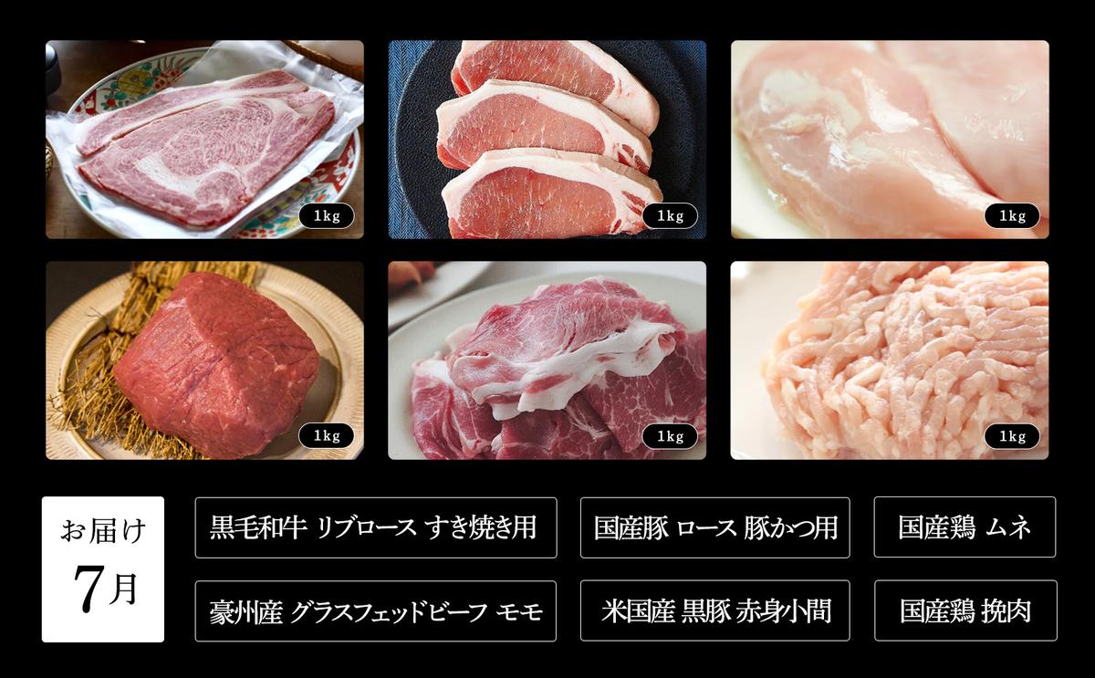 肉屋大石の定期便 バリュー 6回お届け 牛肉 黒毛和牛 豚肉 鶏肉 ロース 薄切り 挽肉 角切り 手羽先 焼肉 鍋 しゃぶしゃぶ 大田区 東京都