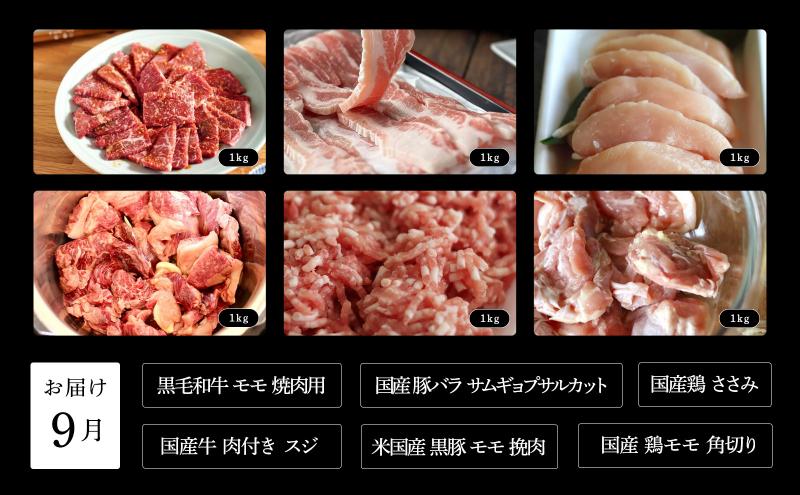 肉屋大石の定期便 バリュー 6回お届け 牛肉 黒毛和牛 豚肉 鶏肉 ロース 薄切り 挽肉 角切り 手羽先 焼肉 鍋 しゃぶしゃぶ 大田区 東京都