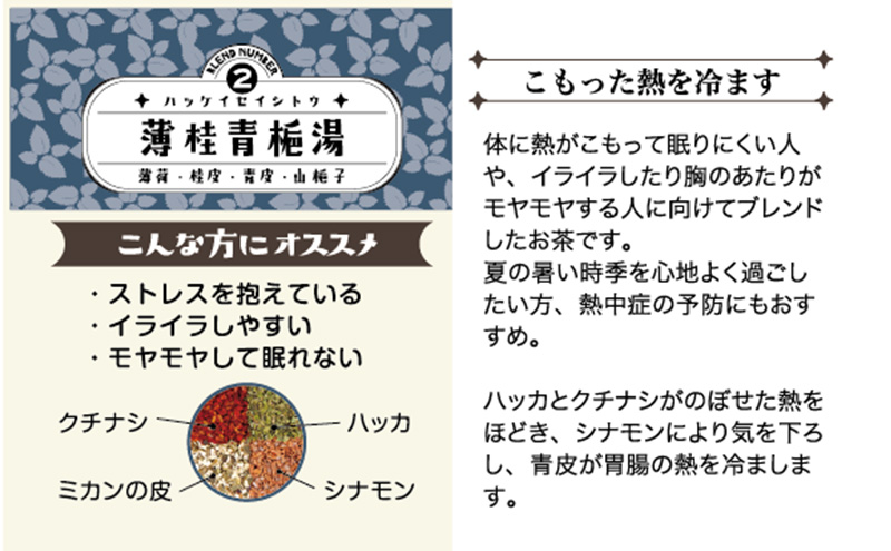 薬膳八百屋 飲むホッカイロ 薬膳茶シリーズNo2.薄桂青梔湯5個セット  薬膳 お茶 和漢 ノンカフェイン 東京都 大田区【離島・沖縄県配送不可】