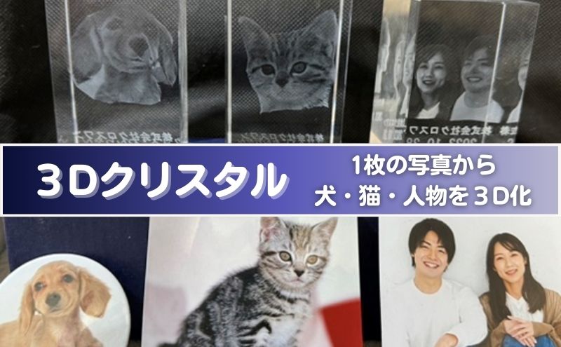 1枚写真で3Dクリスタル（犬・猫・人物の正面写真）