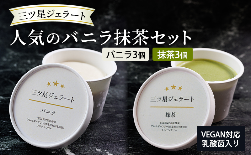 世界中の人たちが食べられる！VEGAN対応乳酸菌入り「三ツ星ジェラート」人気のバニラ抹茶セット（バニラ×3、抹茶×3）ジェラート セット アイス スイーツ 豊島区 東京