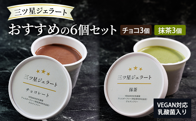 世界中の人たちが食べられる！VEGAN対応乳酸菌入り「三ツ星ジェラート」おすすめの6個セット（チョコ×3、抹茶×3）ジェラート セット アイス スイーツ 豊島区 東京