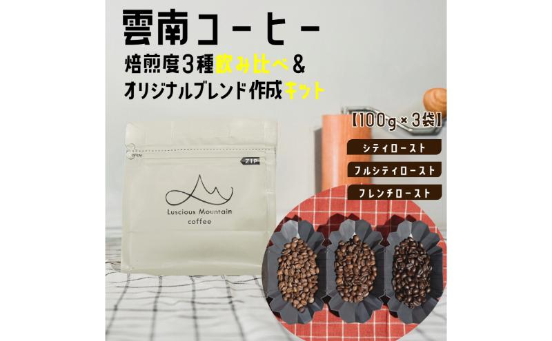 【100g×3袋】雲南コーヒー 焙煎度 3種 飲み比べ ＆ オリジナルブレンド作成キット コーヒー コーヒー豆 豆 珈琲 飲み物 飲料 飲み比べ 東京 豊島区