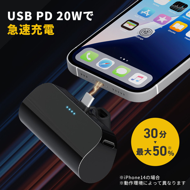 【オーロラ】パススルー充電可能 USB Type-C 直挿し モバイルバッテリー 5000mAh Power Delivery 20W PG-LB50C