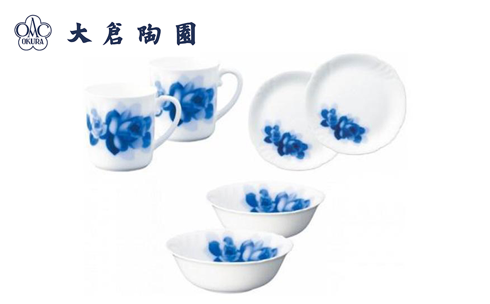 マグ＆プレート＆ポリッジボールペアセット（ブルーローズジャネット）＜大倉陶園＞