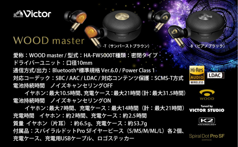 【ピアノブラック】Victor ワイヤレスイヤホン HA-FW5000T