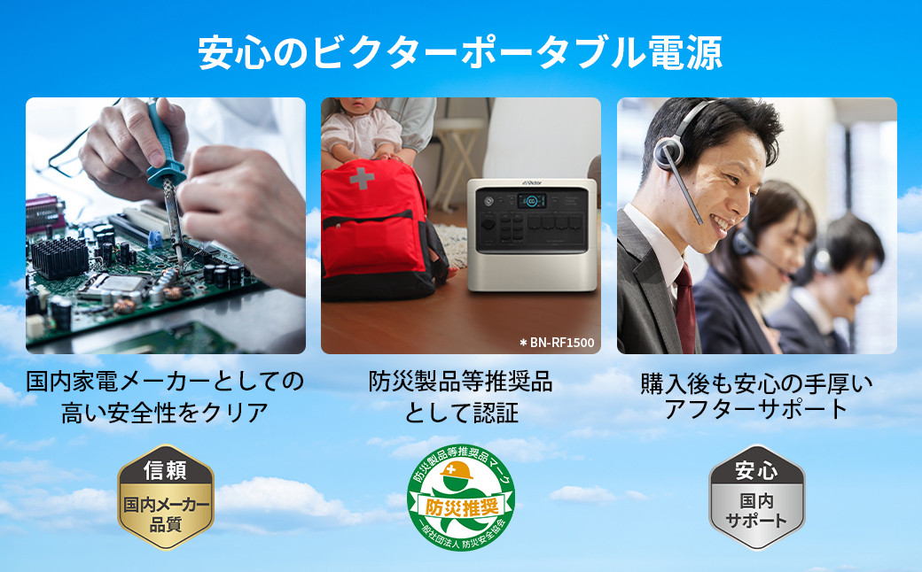 Victor ポータブル電源（容量1152Wh）BN-RF1100 | アウトドア キャンプ 車中泊 非常用電源 防災 災害対策 震災対策 蓄電 非常用 長寿命 バッテリー LEDライト ソーラーパネル対応 神奈川県 横浜市
