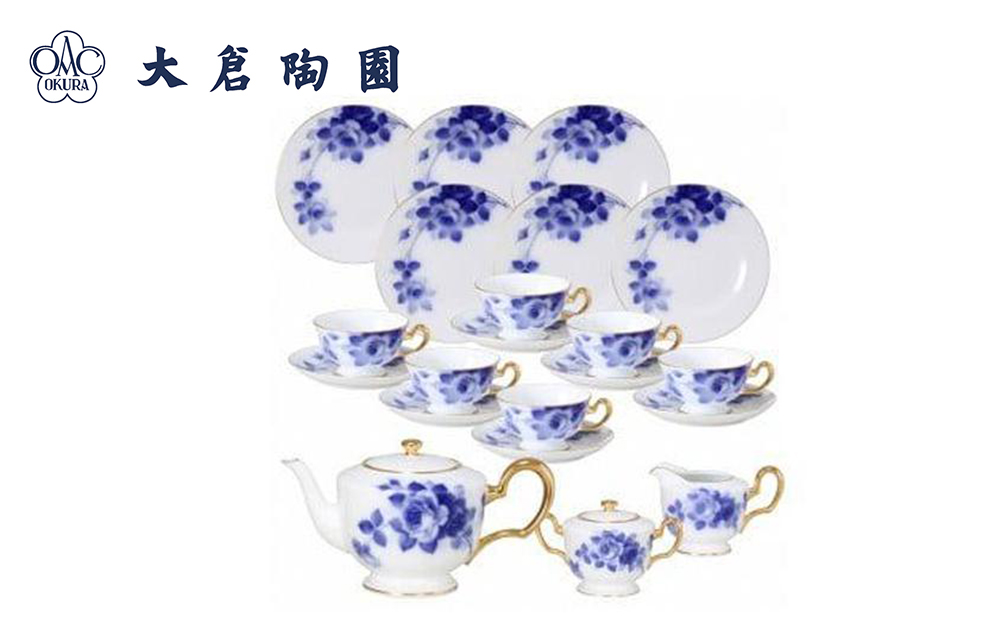ティーセット（ブルーローズ）〈大倉陶園〉