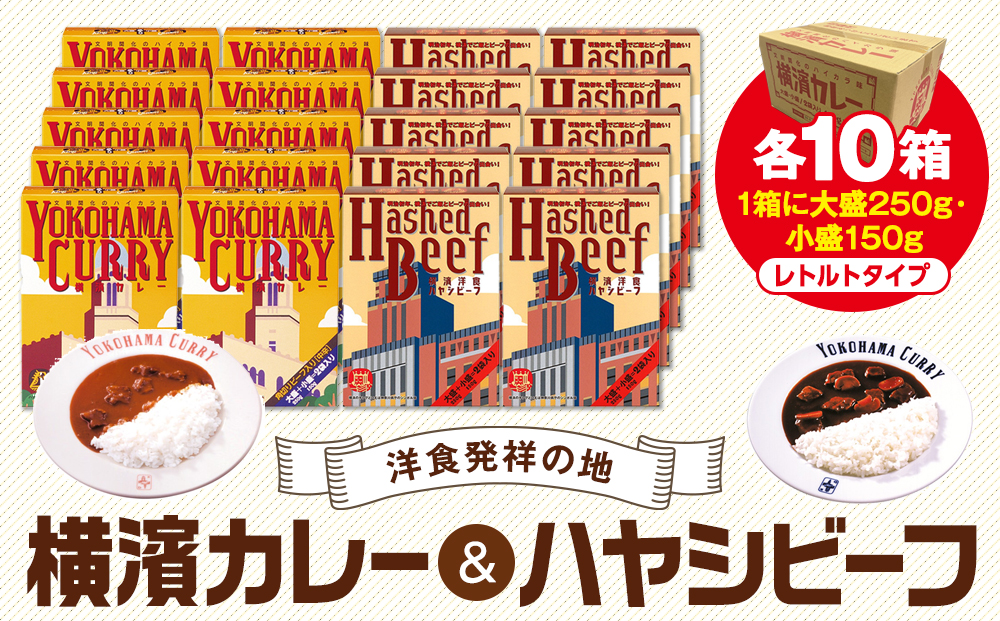 洋食発祥の地　横濱カレー＆ハヤシビーフセット各10箱（1箱に大盛250g・小盛150g）