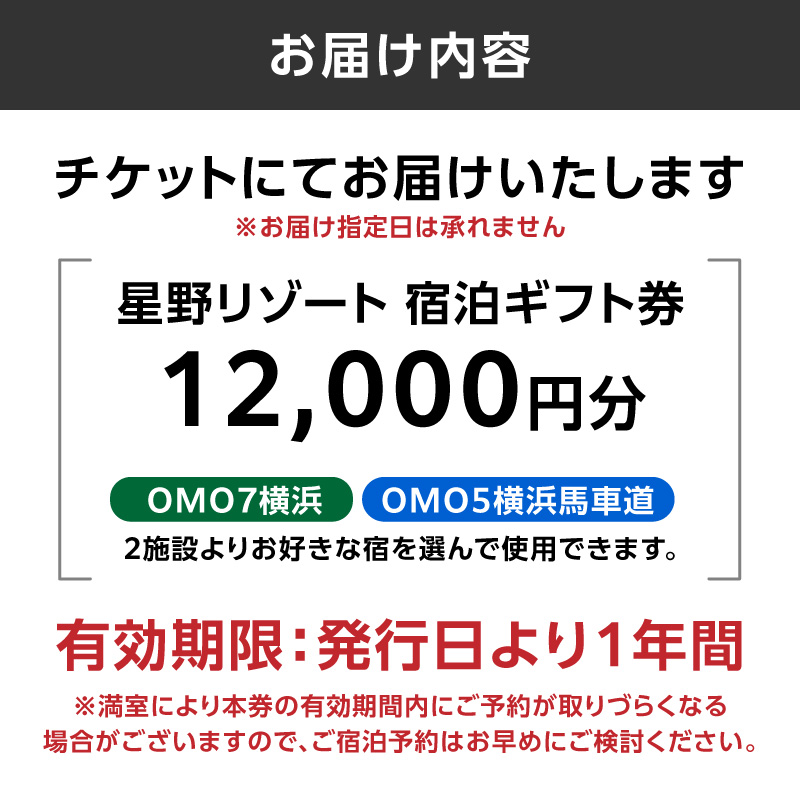 星野リゾート 横浜市ふるさと納税宿泊ギフト券（12000円分）【AQL0001】