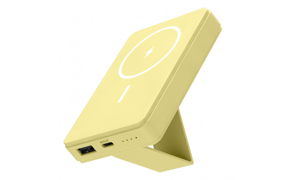 【多摩電子工業株式会社】モバイルバッテリー 5000mAh MagSafe対応 ワイヤレス充電器【レモンイエロー】