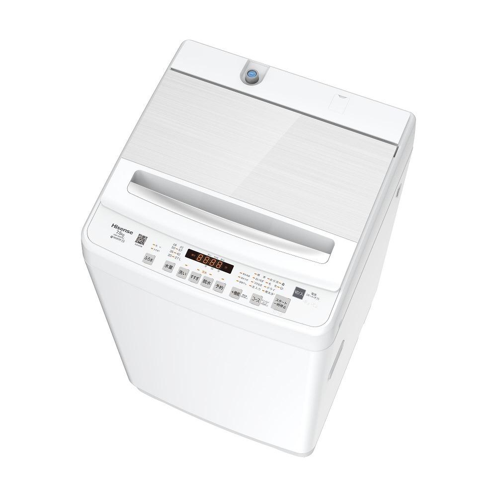 Hisense ハイセンス 洗濯機【設置費込み】7.5kg 大容量 家族用 2-4人用 低騒音 最短12分洗濯 シャワー水流 激流洗浄 風乾燥 部屋干し多彩コース 簡単操作 予約機能 インバーター 省エネ ホワイト HW-DG75J 人気 おすすめ 家電 送料無料