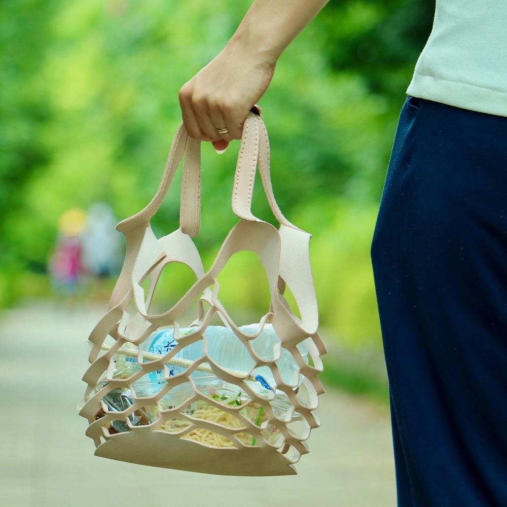 SKLO 持ち手のカラーを選べる！床革のテイクアウトBAG【Camel】