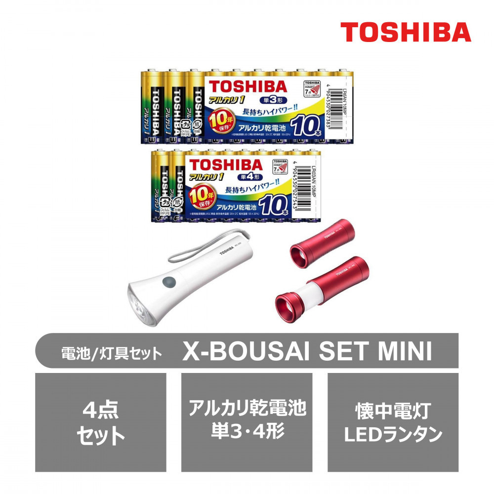 東芝 防災グッズ アルカリ乾電池単3・4形 懐中電灯 LEDランタン付ライト X-BOUSAI SET MINI
