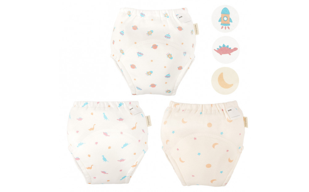 【110サイズ】「おねむうパンツ」4重トレーニングパンツ3枚セット・A（スペース、ザウルス、ムーンスター）