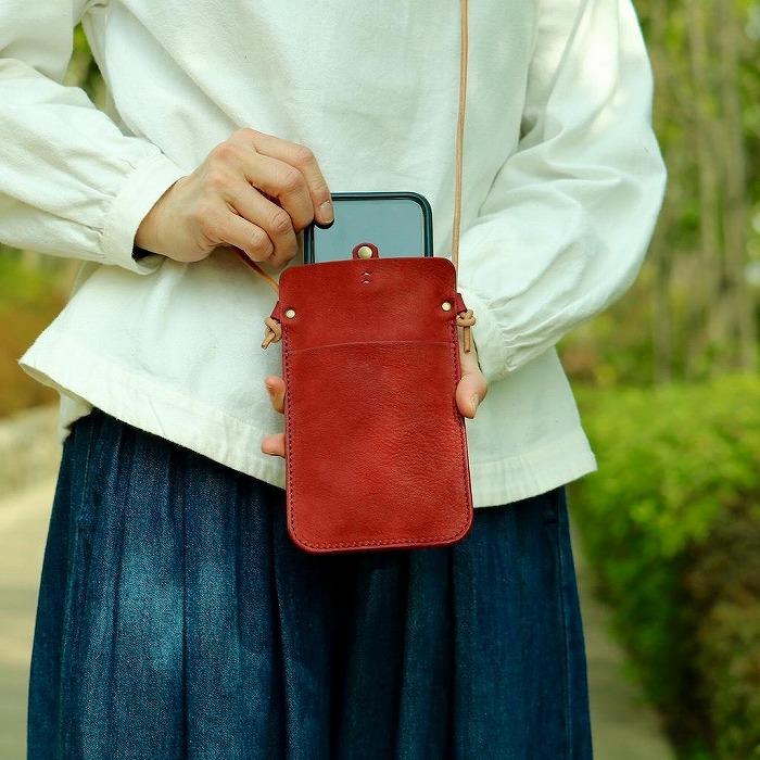 SKLO 肩掛けシンプルスマートフォンポーチ　Red