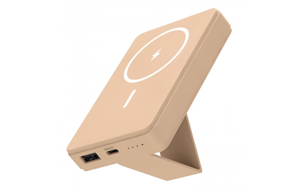 【多摩電子工業株式会社】モバイルバッテリー 5000mAh MagSafe対応 ワイヤレス充電器【カフェラテ】