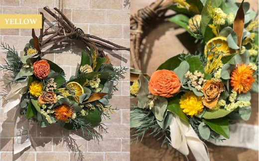 【イエロー】ドライフラワー リース Sサイズ  インテリア 部屋 花 【flowerbasket namika】 [AKGA003-3]